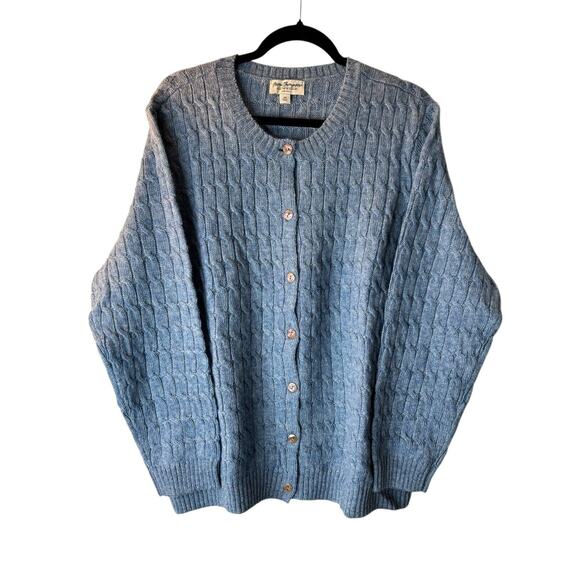 Norm Thompson Sweaters - Norm Thompson Sweater SZ 3X Blue Wool Long Sleeve Button Up Cable Knit Cardigan